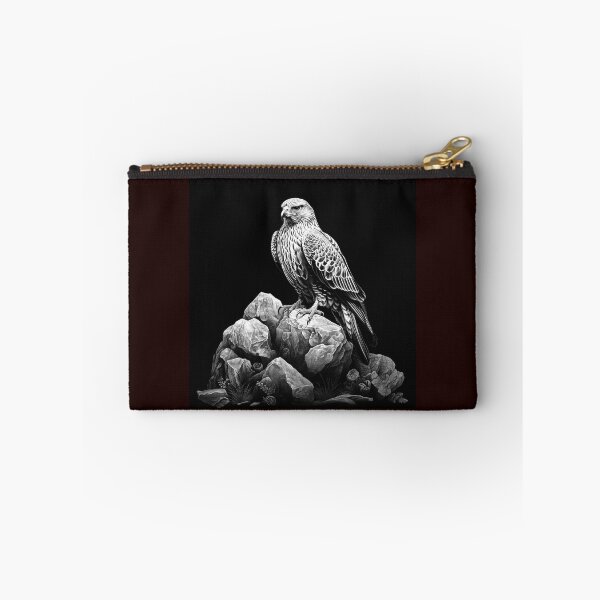 Item preview, Majestic Hawk on Rocks Black and White Bird of Prey Art designed and sold by inkoutninja.