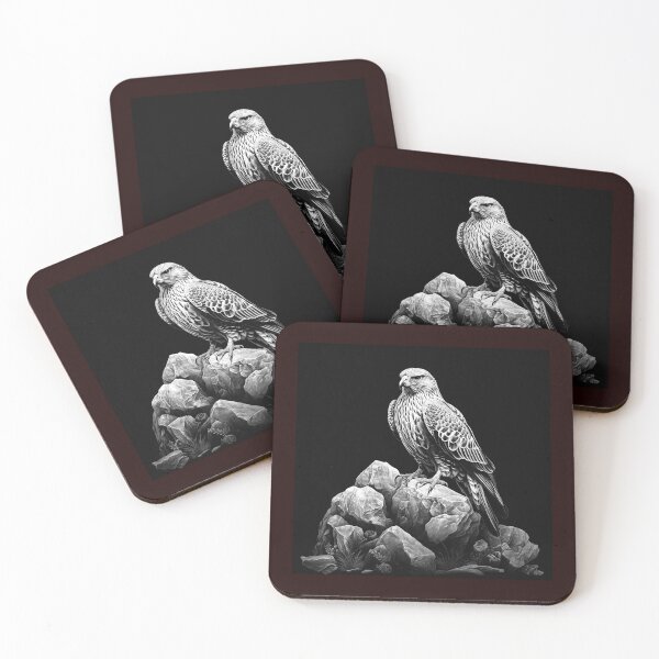 Item preview, Majestic Hawk on Rocks Black and White Bird of Prey Art designed and sold by inkoutninja.
