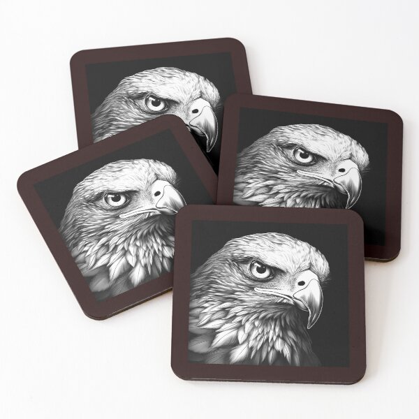 Item preview, Close Up Hawk Portrait Black and White Bird of Prey Art designed and sold by inkoutninja.