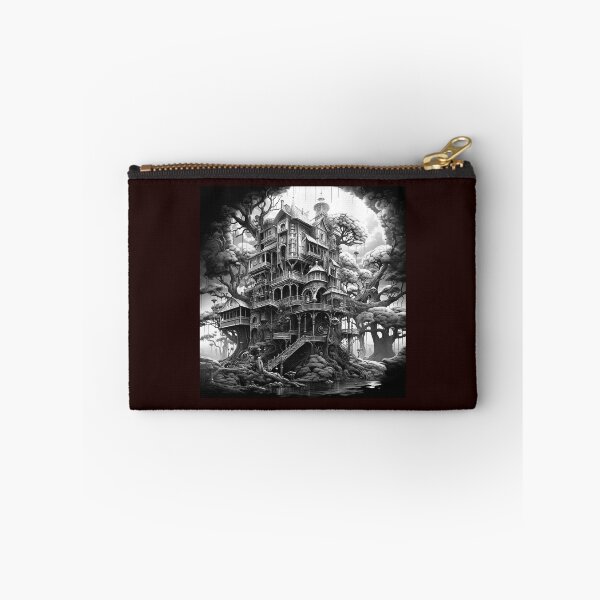 Item preview, Fantasy Treehouse Mansion Black and White Architectural Art designed and sold by inkoutninja.