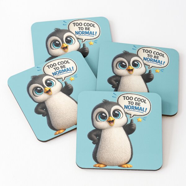 Item preview, Funny Big Eye Penguin 3D Cute Kawaii Cartoon with Quote “Too Cool To Be Normal” designed and sold by Nusha Creations.