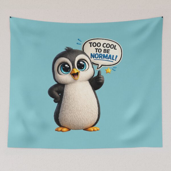 Item preview, Funny Big Eye Penguin 3D Cute Kawaii Cartoon with Quote “Too Cool To Be Normal” designed and sold by Nusha Creations.