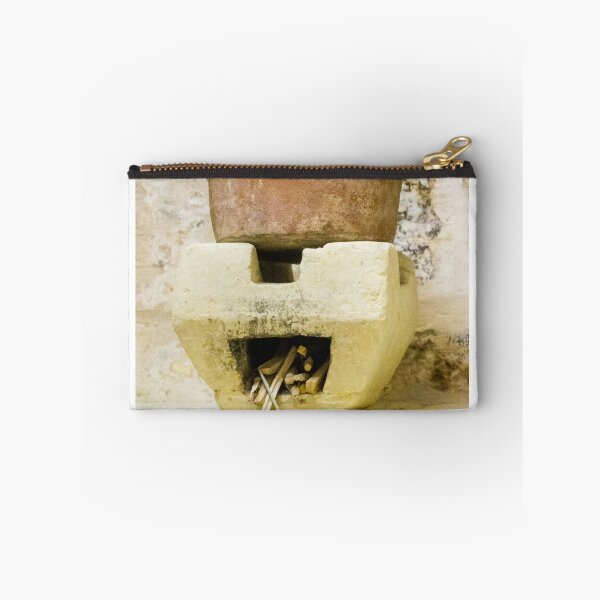 Item preview, Clay Pot on Traditional Clay Stove Over Wood Firewood Hearth in Rustic Vintage Kitchen Scene designed and sold by Nmallia.