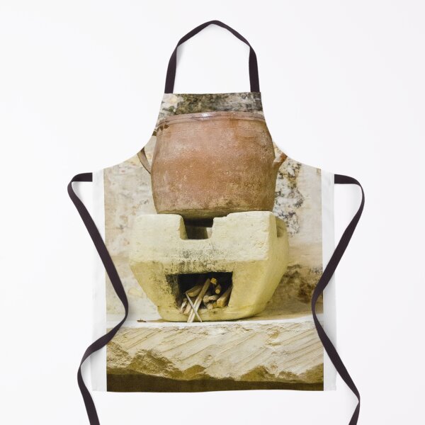 Item preview, Clay Pot on Traditional Clay Stove Over Wood Firewood Hearth in Rustic Vintage Kitchen Scene designed and sold by Nmallia.