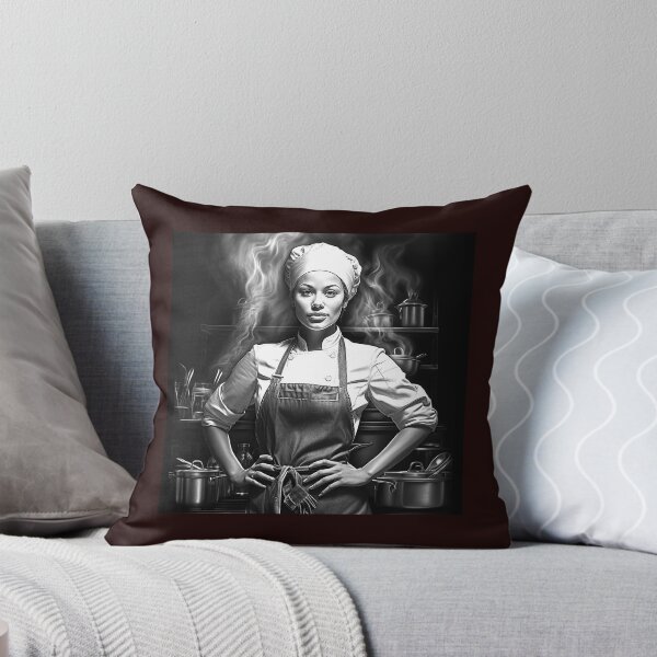 Item preview, Female Chef in Kitchen Black and White Culinary Art designed and sold by inkoutninja.