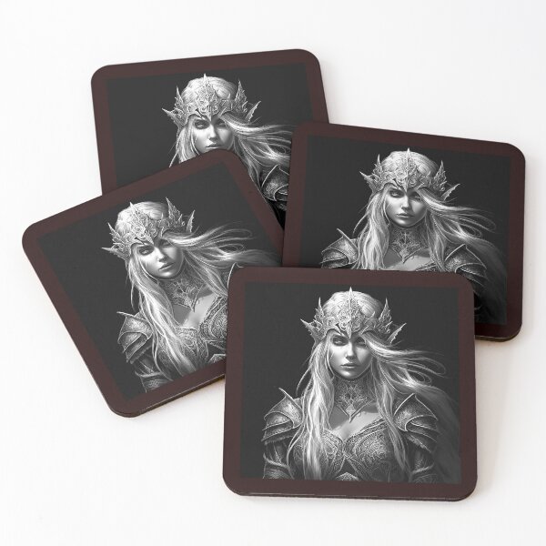 Item preview, Dark Fantasy Elf Queen Black and White Portrait Art designed and sold by inkoutninja.