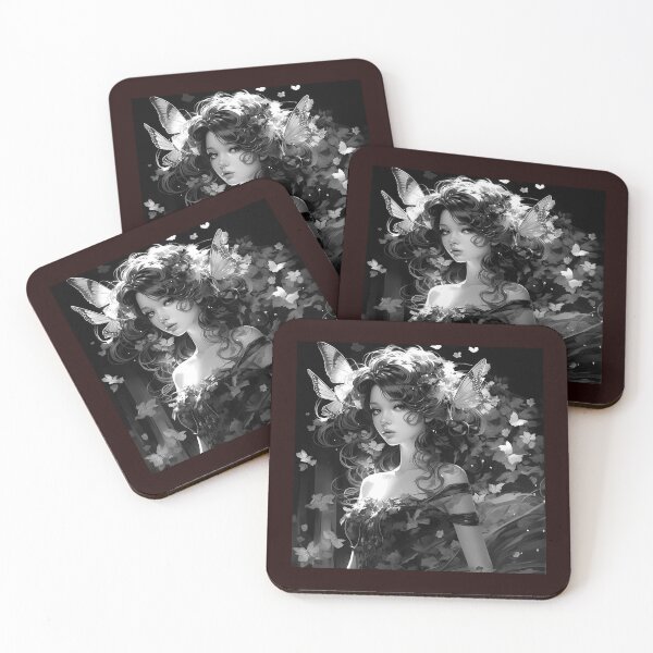 Item preview, Butterfly Fairy Girl Black and White Fantasy Art designed and sold by inkoutninja.