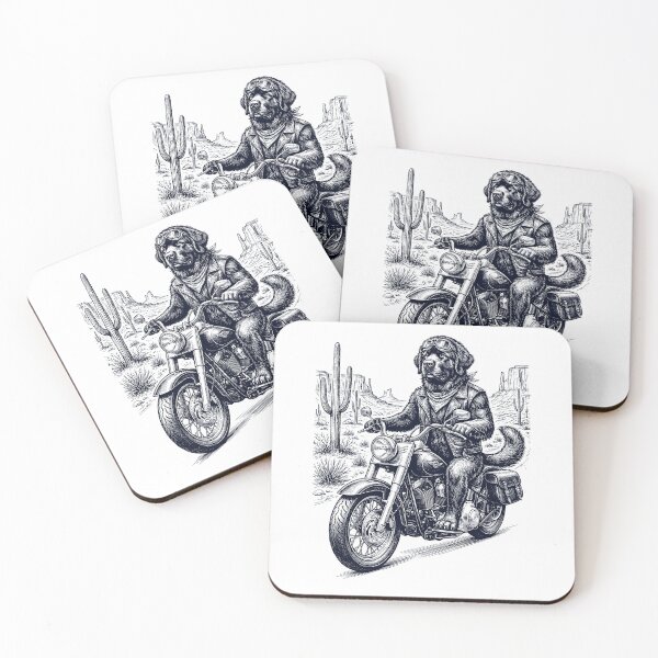 Item preview, Vintage Newfoundland Riding Motorbike Moto Western Cowboy Dog Lover designed and sold by DoodleTortle.