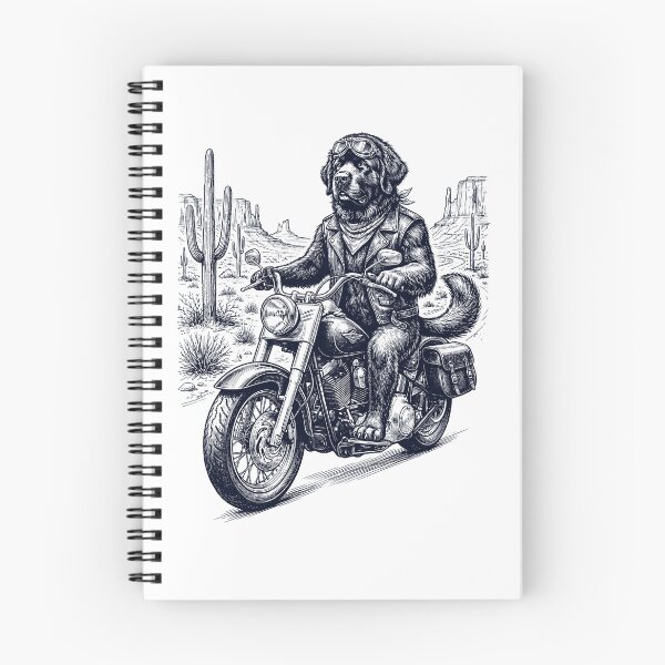 Item preview, Vintage Newfoundland Riding Motorbike Moto Western Cowboy Dog Lover designed and sold by DoodleTortle.