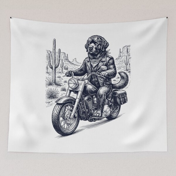 Item preview, Vintage Newfoundland Riding Motorbike Moto Western Cowboy Dog Lover designed and sold by DoodleTortle.