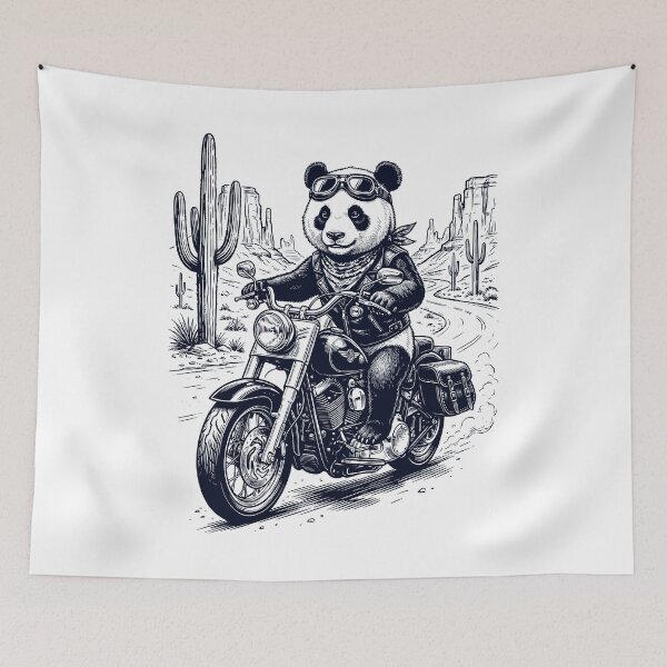 Item preview, Vintage Panda Riding Motorbike Moto Western Cowboy Animal Lover designed and sold by DoodleTortle.
