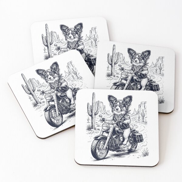 Item preview, Vintage Papillon Riding Motorbike Moto Western Cowboy Dog Lover designed and sold by DoodleTortle.