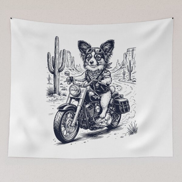Item preview, Vintage Papillon Riding Motorbike Moto Western Cowboy Dog Lover designed and sold by DoodleTortle.