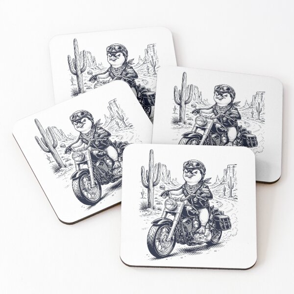 Aperçu de l'œuvre Vintage Penguin Riding Motorbike Moto Western Cowboy Animal Lover créée et vendue par DoodleTortle.