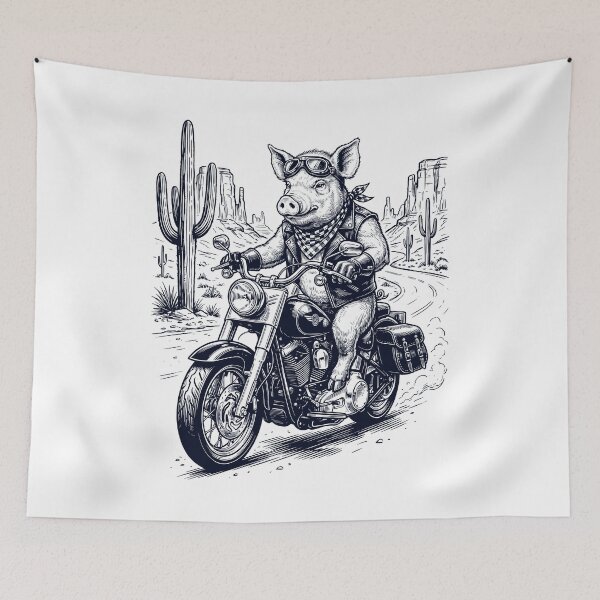 Item preview, Vintage Pig Riding Motorbike Moto Western Cowboy Animal Lover designed and sold by DoodleTortle.