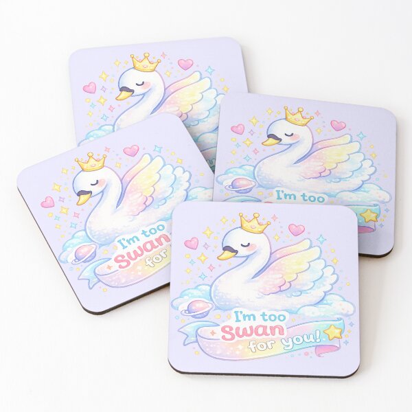 Item preview, Pastel Cute Swan with Funny Quote “I’m Too Swan For You” – Kawaii Watercolor Illustration designed and sold by StickyDelights.