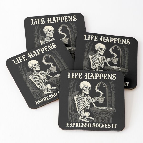 Item preview, Life Happens Espresso Solves It Gothic Coffee Skeleton – Cafe Humor designed and sold by printedartgoods.