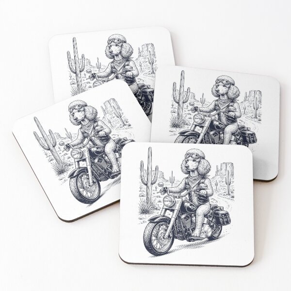 Artikelvorschau, Vintage Pudel fährt Motorrad Moto Western Cowboy Hundeliebhaber entworfen und verkauft von DoodleTortle.