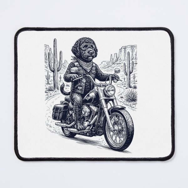 Item preview, Vintage Portuguese Water Dog Riding Motorbike Moto Western Cowboy Dog Lover designed and sold by DoodleTortle.