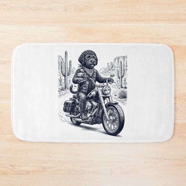 Item preview, Vintage Portuguese Water Dog Riding Motorbike Moto Western Cowboy Dog Lover designed and sold by DoodleTortle.