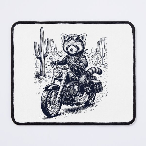 Aperçu de l'œuvre Vintage Red Panda Riding Motorbike Moto Western Cowboy Animal Lover créée et vendue par DoodleTortle.