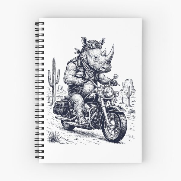 Item preview, Vintage Rhino Riding Motorbike Moto Western Cowboy Animal Lover designed and sold by DoodleTortle.