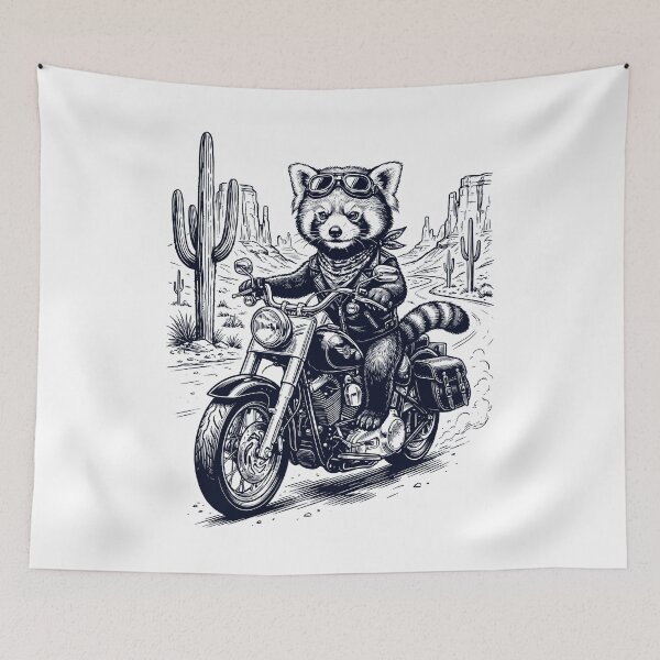 Item preview, Vintage Red Panda Riding Motorbike Moto Western Cowboy Animal Lover designed and sold by DoodleTortle.