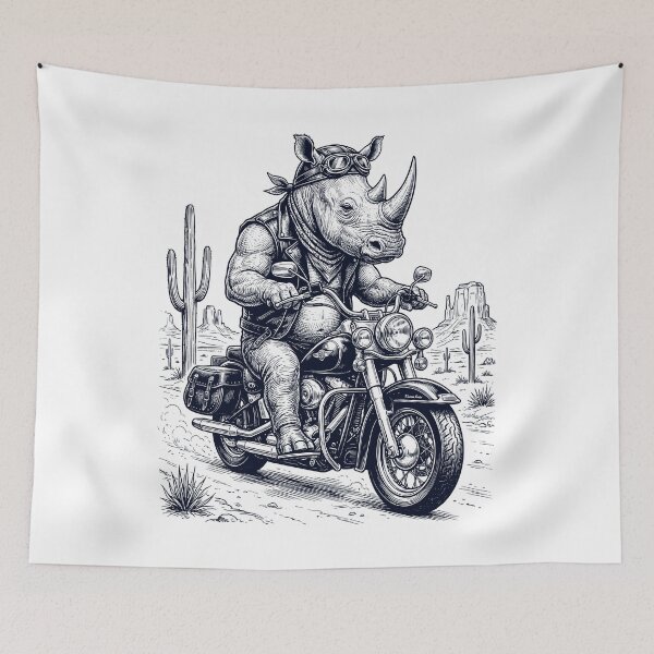 Item preview, Vintage Rhino Riding Motorbike Moto Western Cowboy Animal Lover designed and sold by DoodleTortle.