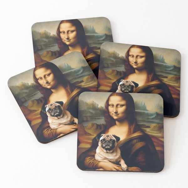 Item preview, Mona Lisa with Pug Dog Da Vinci painting Gioconda parody designed and sold by ArtUnova.