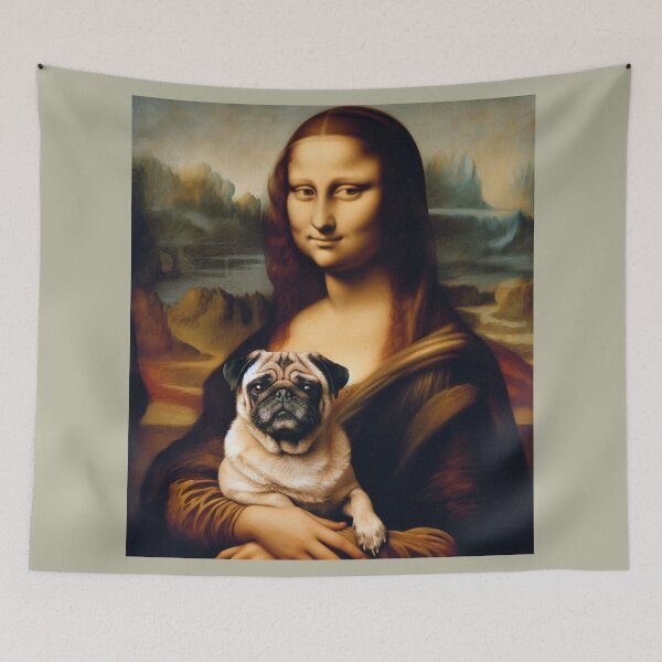 Item preview, Mona Lisa with Pug Dog Da Vinci painting Gioconda parody designed and sold by ArtUnova.
