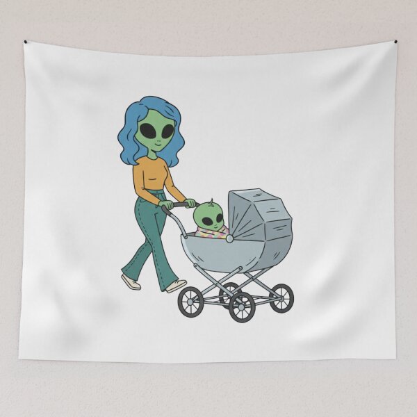 Item preview, Alien Woman Pushing a Baby Carriage designed and sold by Everyday Aliens.