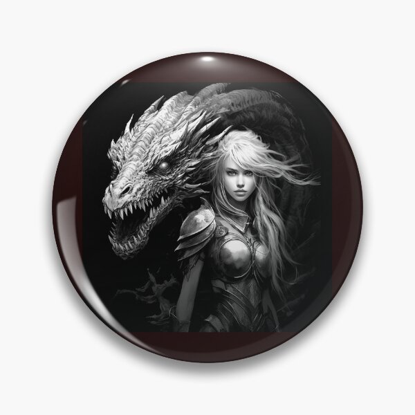 Item preview, Dragon Warrior Woman Black and White Dark Fantasy Art designed and sold by inkoutninja.