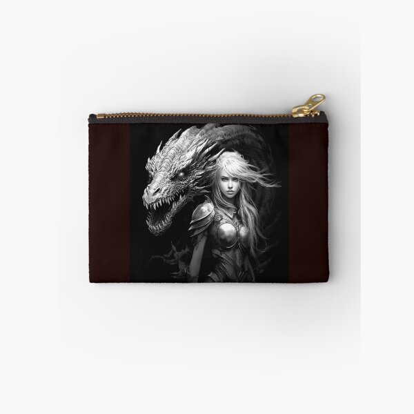 Item preview, Dragon Warrior Woman Black and White Dark Fantasy Art designed and sold by inkoutninja.