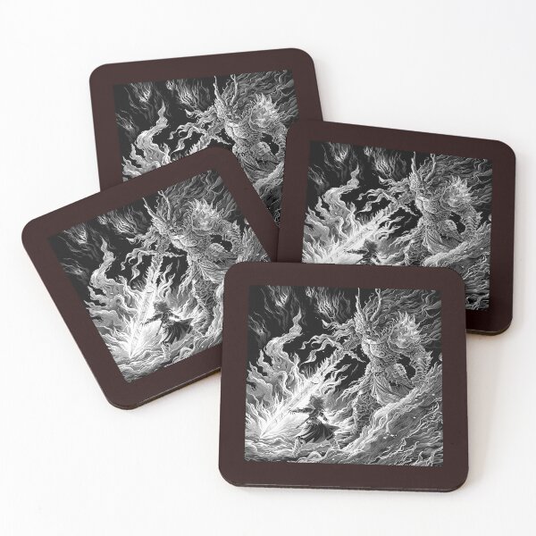 Item preview, Epic Fire Demon Battle Black and White Dark Fantasy Art designed and sold by inkoutninja.