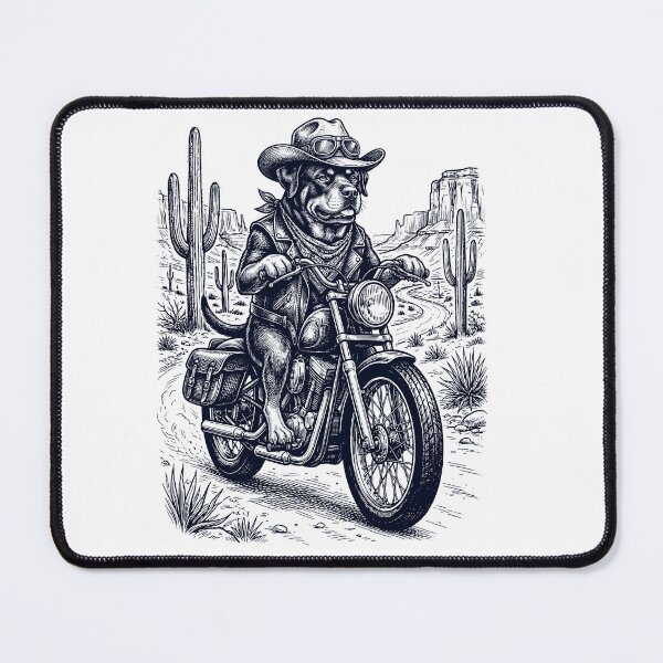 Item preview, Vintage Rottweiler Riding Motorbike Moto Western Cowboy Dog Lover designed and sold by DoodleTortle.