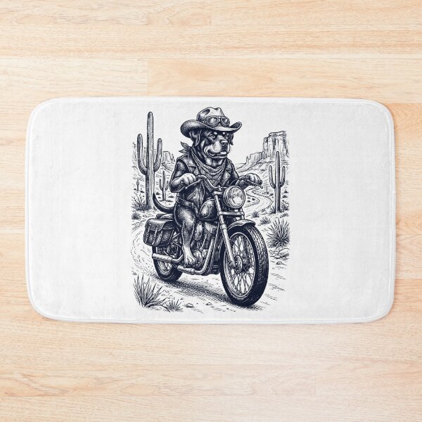 Item preview, Vintage Rottweiler Riding Motorbike Moto Western Cowboy Dog Lover designed and sold by DoodleTortle.