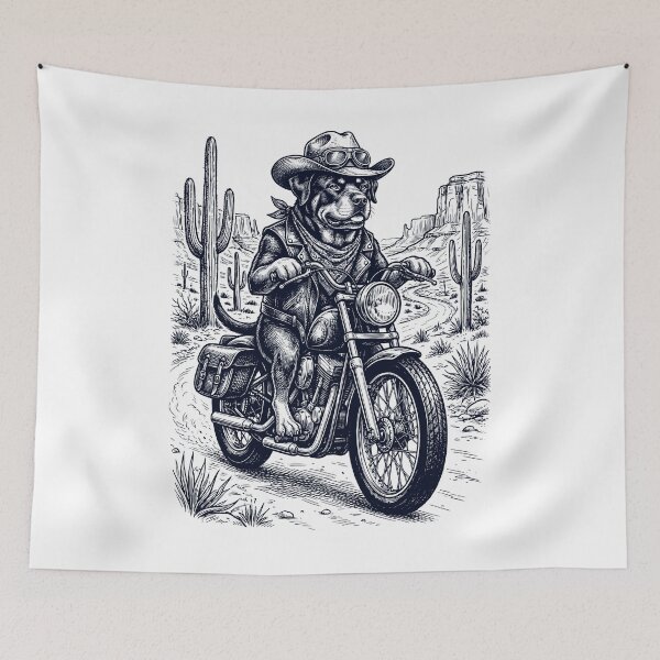 Item preview, Vintage Rottweiler Riding Motorbike Moto Western Cowboy Dog Lover designed and sold by DoodleTortle.
