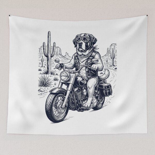 Item preview, Vintage Saint Bernard Riding Motorbike Moto Western Cowboy Dog Lover designed and sold by DoodleTortle.