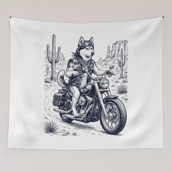 Item preview, Vintage Siberian Husky Riding Motorbike Moto Western Cowboy Dog Lover designed and sold by DoodleTortle.