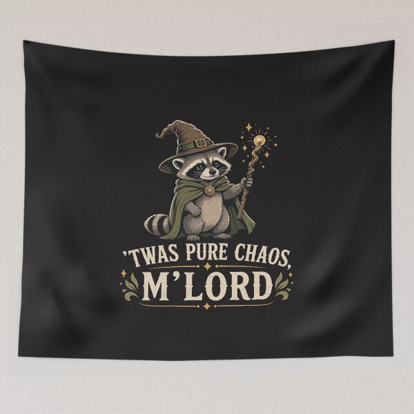 Item preview, Twas Pure Chaos My Lord Funny Raccoon Wizard Meme Graphic designed and sold by kiralynstration.