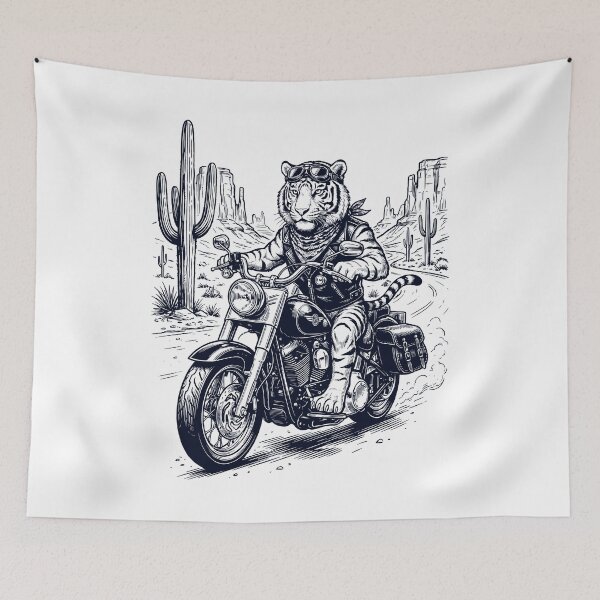 Item preview, Vintage Tiger Riding Motorbike Moto Western Cowboy Animal Lover designed and sold by DoodleTortle.