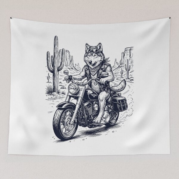 Item preview, Vintage Wolf Riding Motorbike Moto Western Cowboy Animal Lover designed and sold by DoodleTortle.