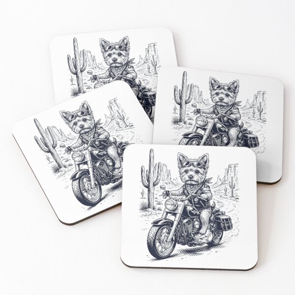 Item preview, Vintage Yorkshire Terrier Riding Motorbike Moto Western Cowboy Dog Lover designed and sold by DoodleTortle.