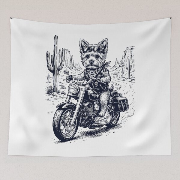 Item preview, Vintage Yorkshire Terrier Riding Motorbike Moto Western Cowboy Dog Lover designed and sold by DoodleTortle.