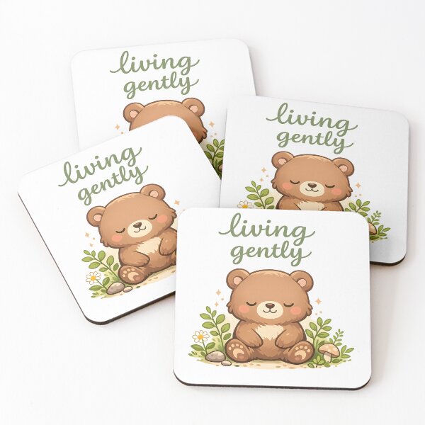 Item preview, "Living Gently" | Peaceful Teddy Bear & Cottagecore Mindfulness Art designed and sold by Naviora.