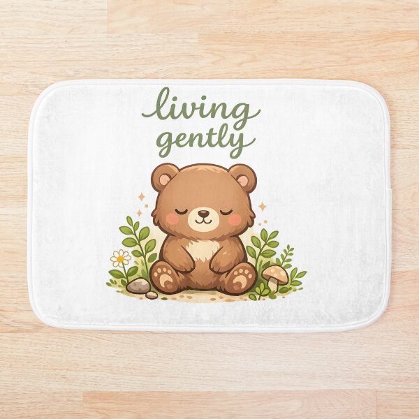 Item preview, "Living Gently" | Peaceful Teddy Bear & Cottagecore Mindfulness Art designed and sold by Naviora.