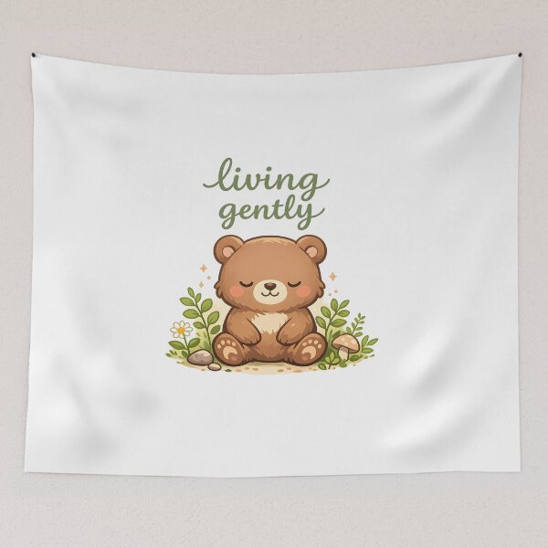 Item preview, "Living Gently" | Peaceful Teddy Bear & Cottagecore Mindfulness Art designed and sold by Naviora.