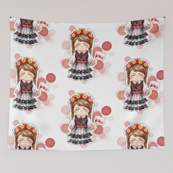 Item preview, Polish Girl in Traditional Folk Costume Holding Poland Flag designed and sold by iamKRUK.