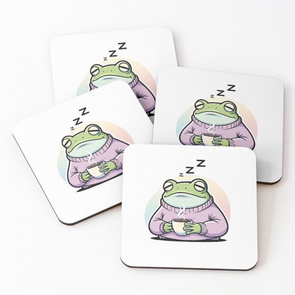 Item preview, Exhausted Cozy Frog with Coffee Mug | Funny Kawaii Morning Mood Sticker designed and sold by MMK1SHOP.
