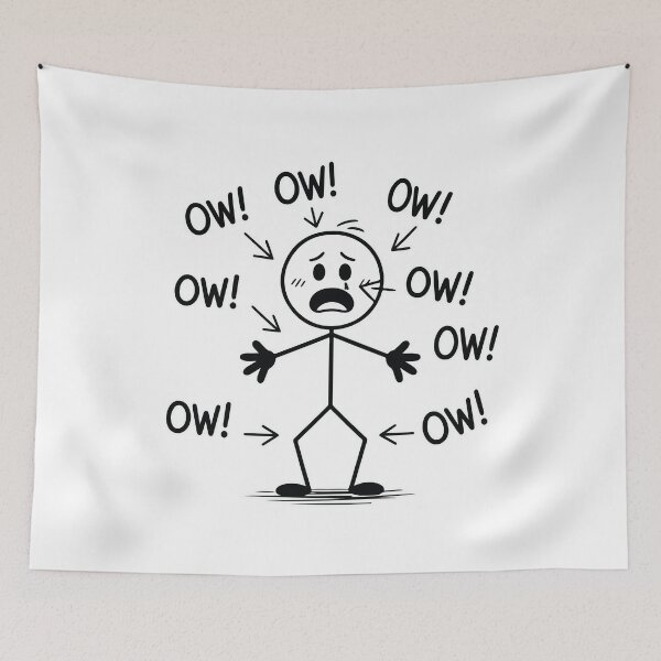 Item preview, Ow Ow Ow Funny Body Pain Stick Figure Humor Relatable Pain Joke Graphic designed and sold by kiralynstration.